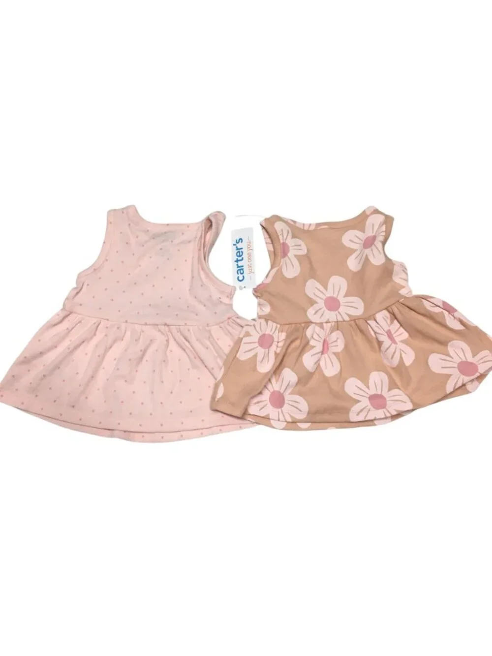 Carter's Baby Girls 2 Dress Lot Size 6 Months Pink Floral Polka Dot Ribbed NWT